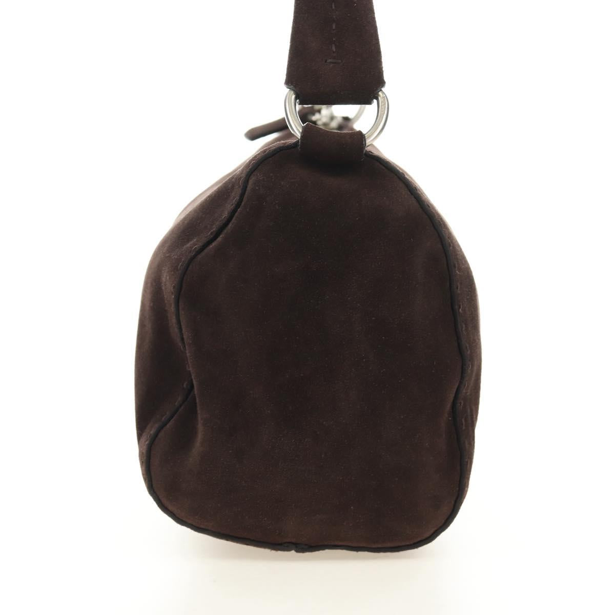 PRADA Shoulder Bag Suede Brown Silver Auth 190859SAV