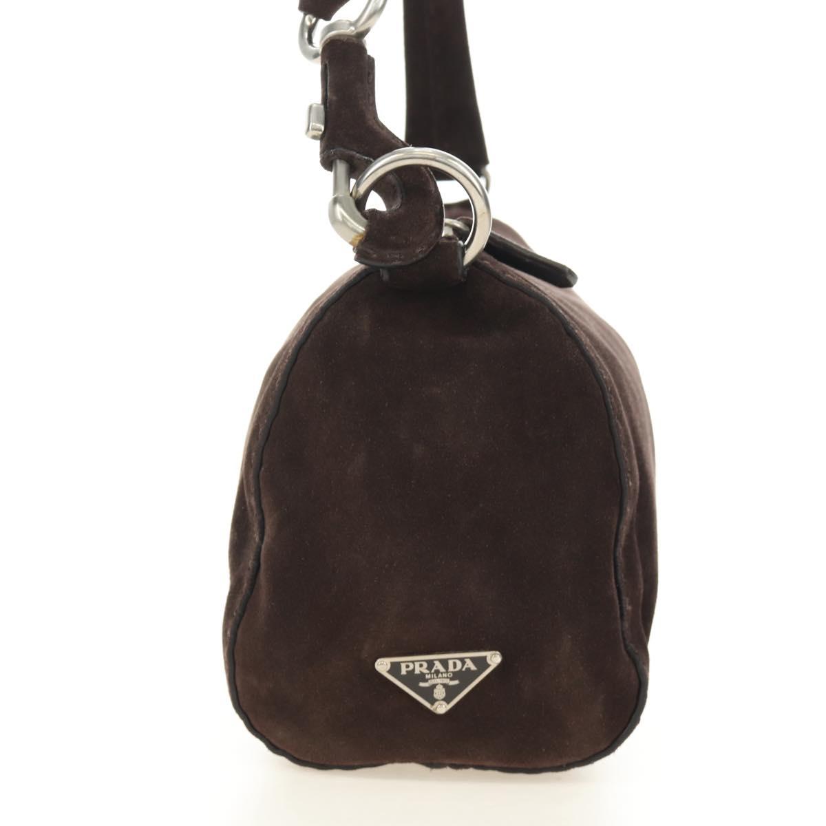 PRADA Shoulder Bag Suede Brown Silver Auth 190859SAV