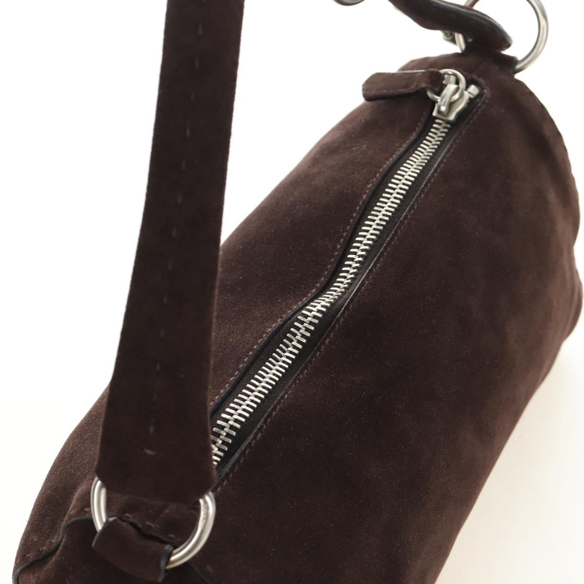 PRADA Shoulder Bag Suede Brown Silver Auth 190859SAV