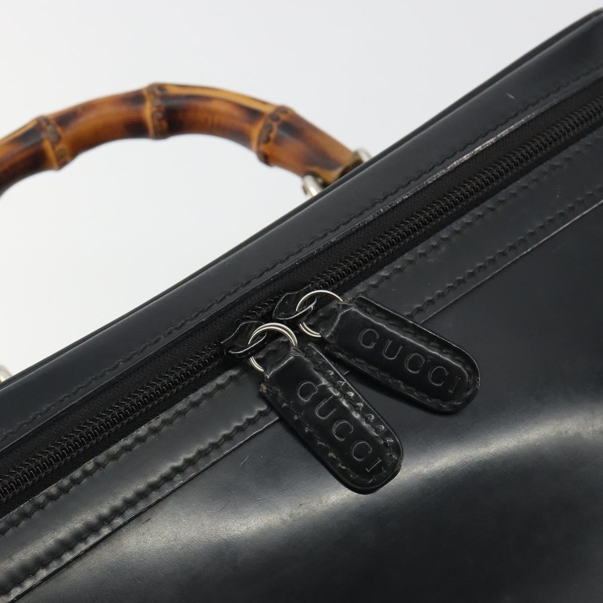 GUCCI Bamboo Hand Bag Patent Leather 2way Black Silver 013 122 2491 Auth 190862