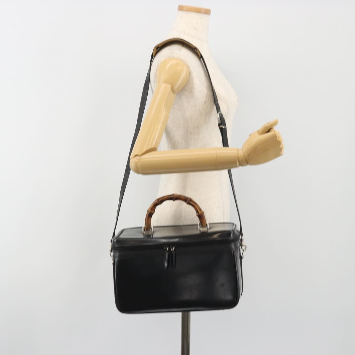 GUCCI Bamboo Hand Bag Patent Leather 2way Black Silver 013 122 2491 Auth 190862