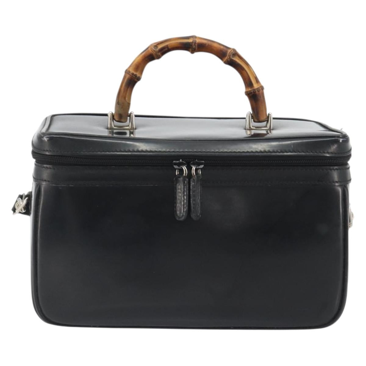 GUCCI Bamboo Hand Bag Patent Leather 2way Black Silver 013 122 2491 Auth 190862