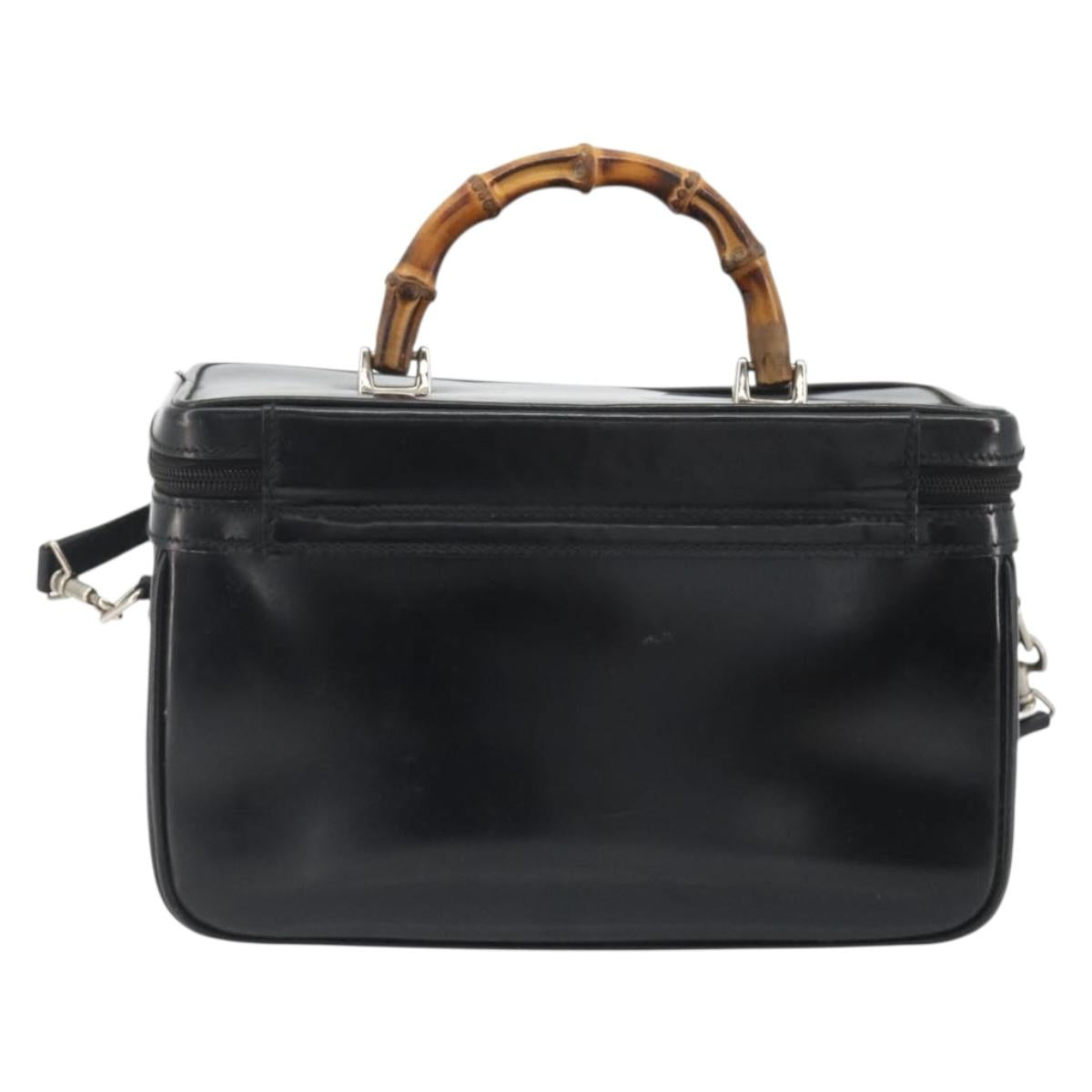 GUCCI Bamboo Hand Bag Patent Leather 2way Black Silver 013 122 2491 Auth 190862