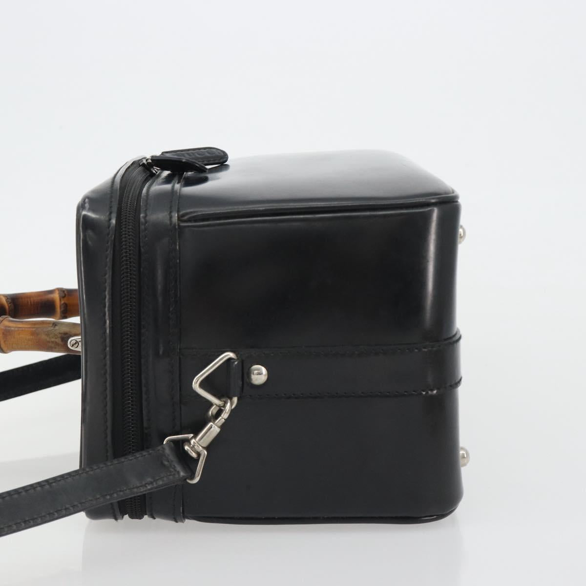 GUCCI Bamboo Hand Bag Patent Leather 2way Black Silver 013 122 2491 Auth 190862