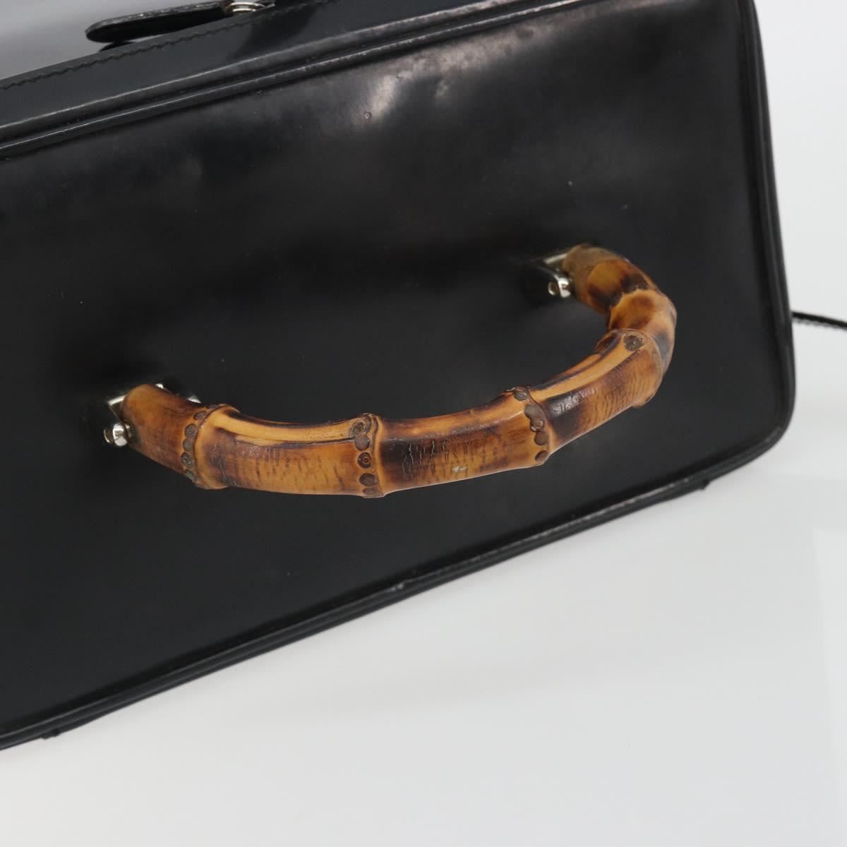 GUCCI Bamboo Hand Bag Patent Leather 2way Black Silver 013 122 2491 Auth 190862
