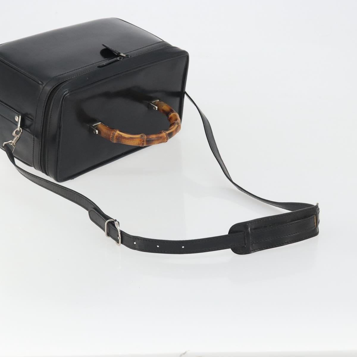 GUCCI Bamboo Hand Bag Patent Leather 2way Black Silver 013 122 2491 Auth 190862