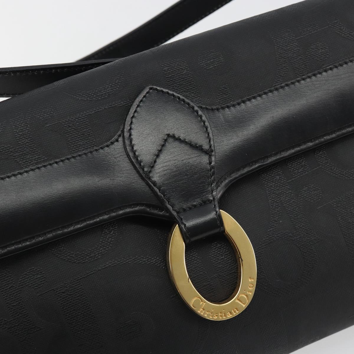 Christian Dior Trotter Canvas Shoulder Bag PVC Black Gold Auth 190867A