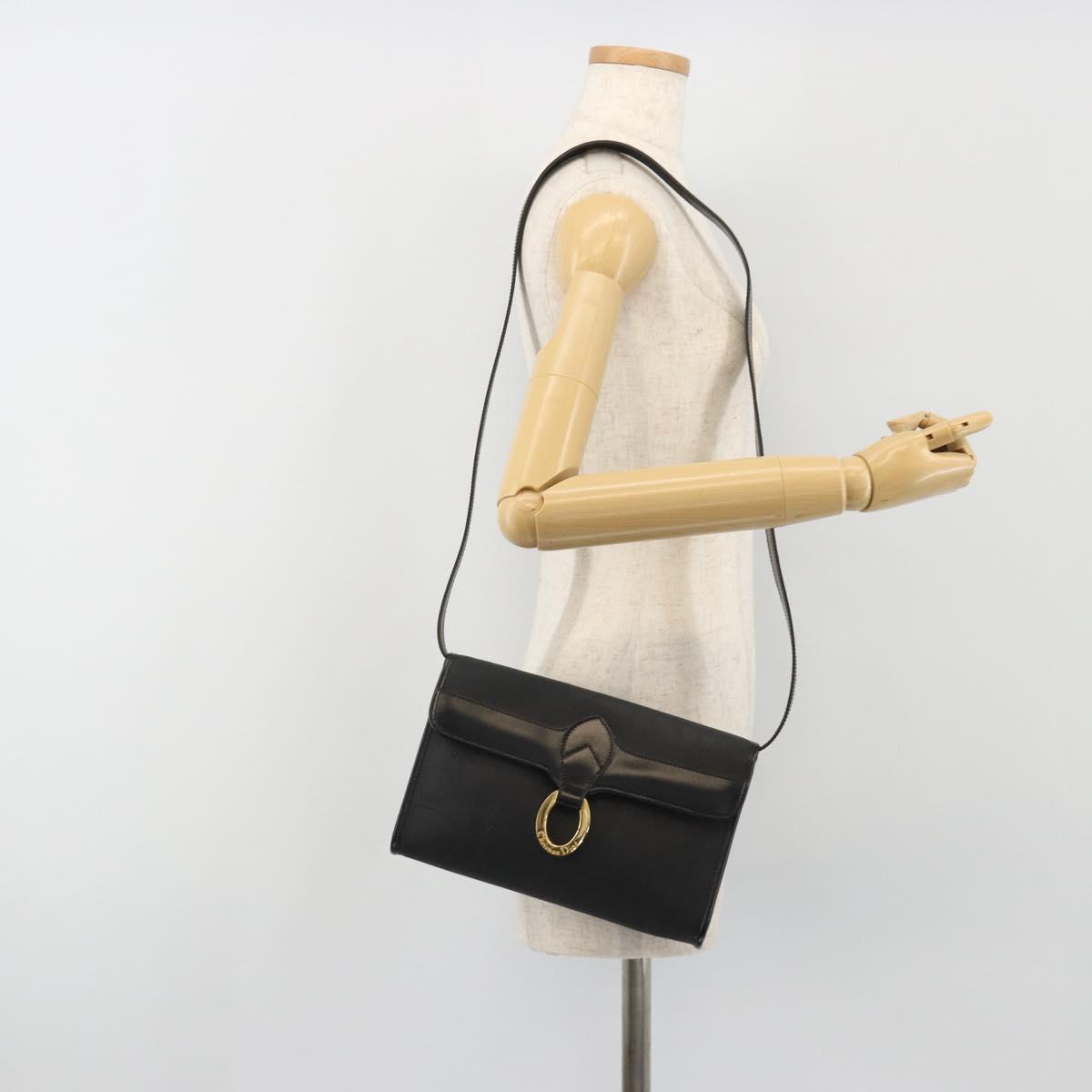 Christian Dior Trotter Canvas Shoulder Bag PVC Black Gold Auth 190867A