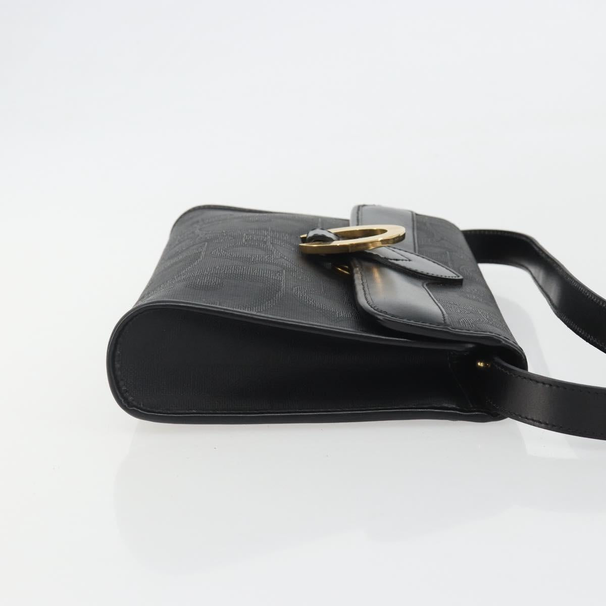 Christian Dior Trotter Canvas Shoulder Bag PVC Black Gold Auth 190867A