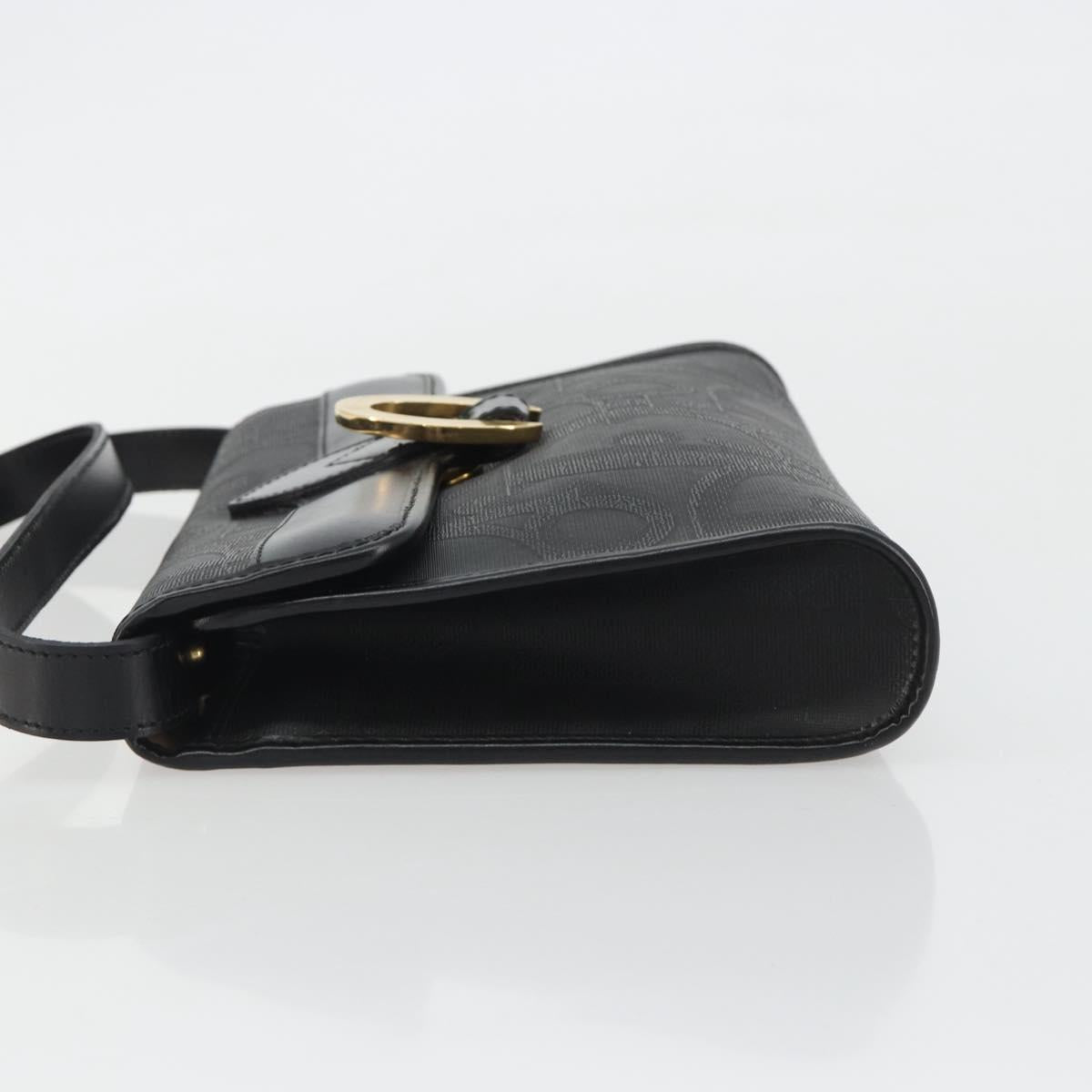 Christian Dior Trotter Canvas Shoulder Bag PVC Black Gold Auth 190867A