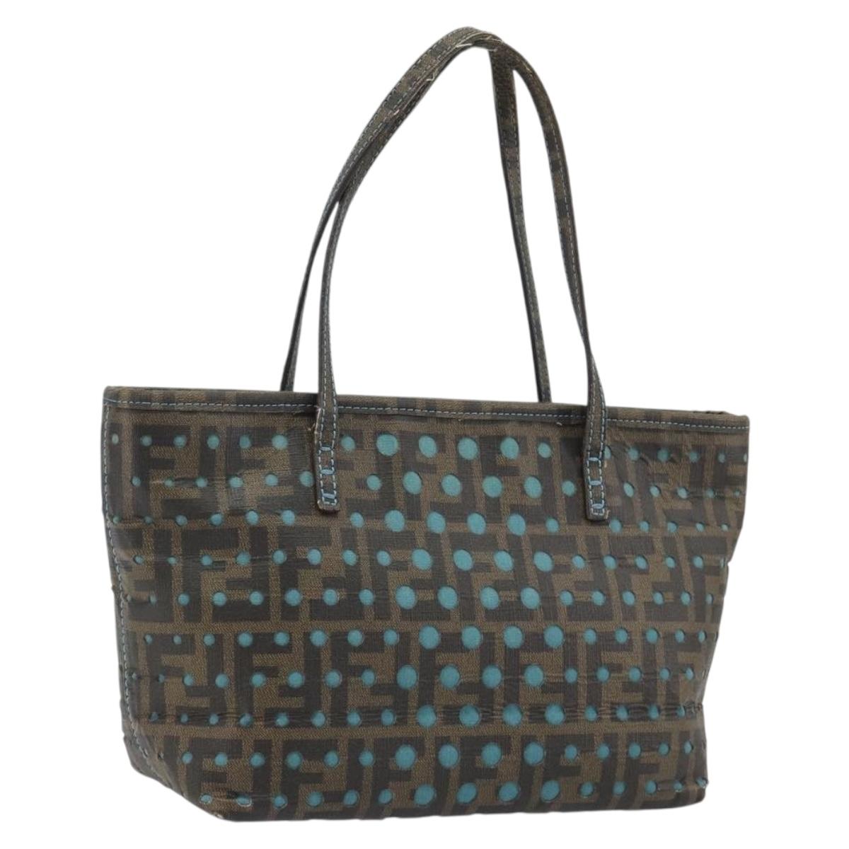 FENDI Zucca Canvas Hand Bag PVC Black Brown Auth 190868
