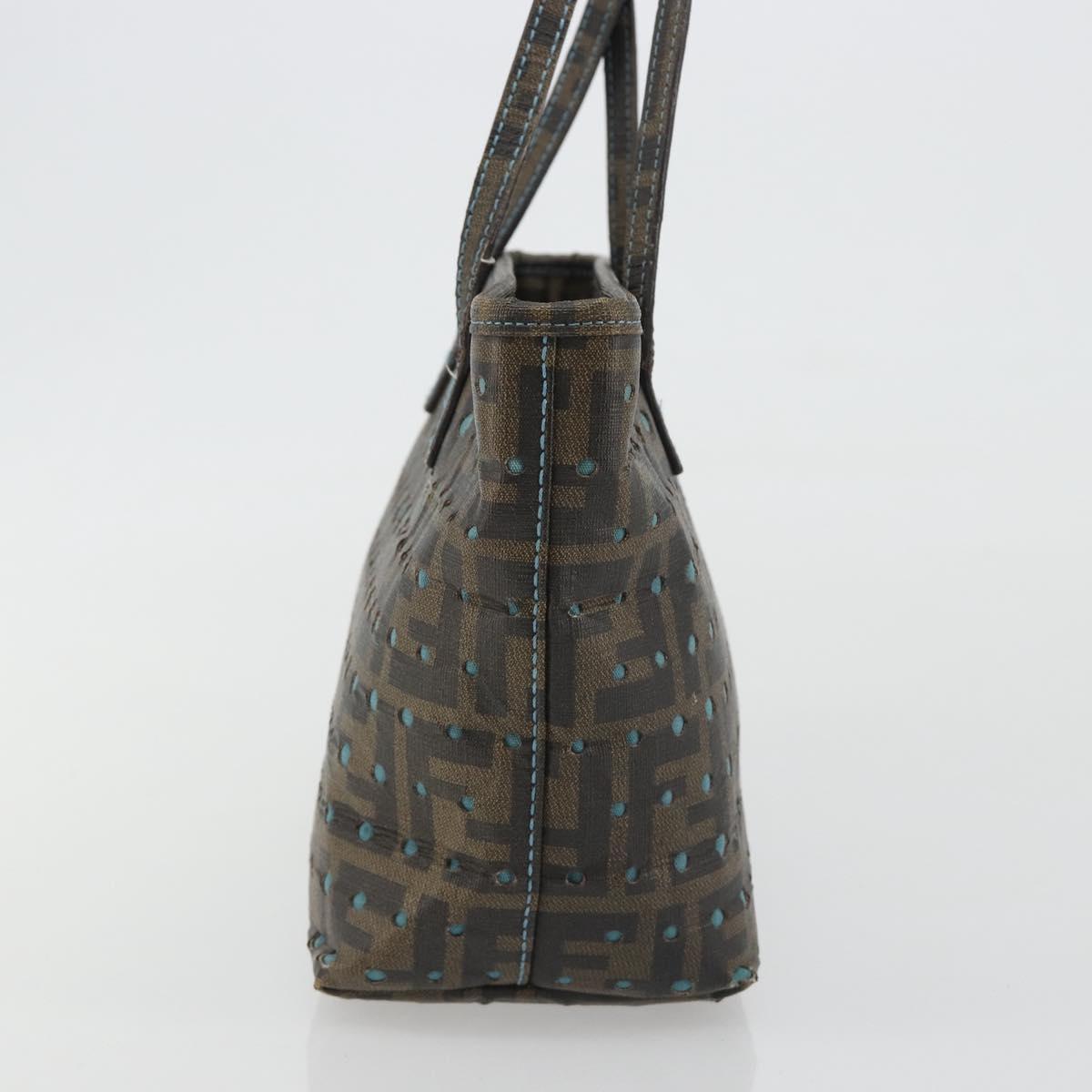 FENDI Zucca Canvas Hand Bag PVC Black Brown Auth 190868