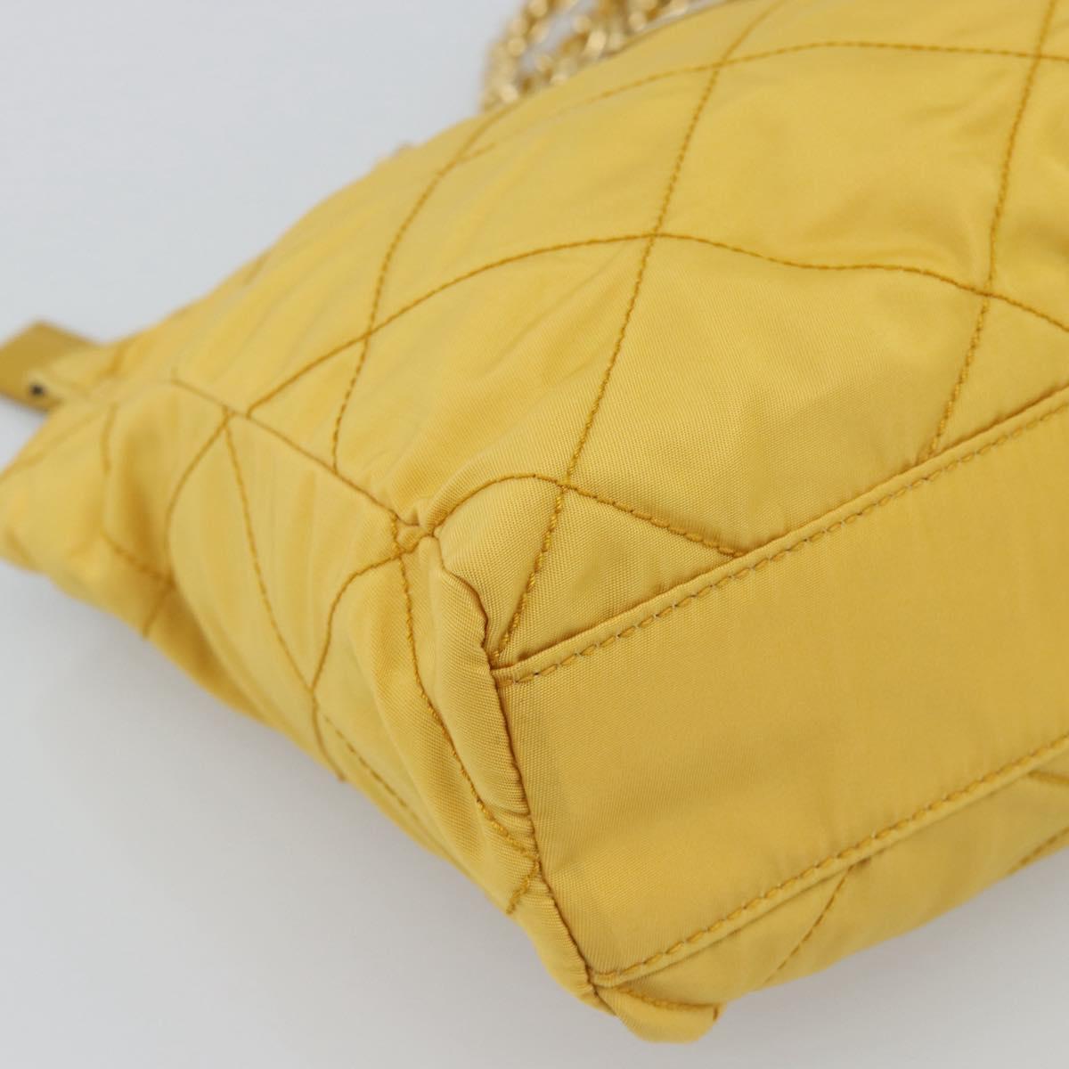 PRADA Chain Shoulder Bag Nylon Yellow Gold Auth 190869A