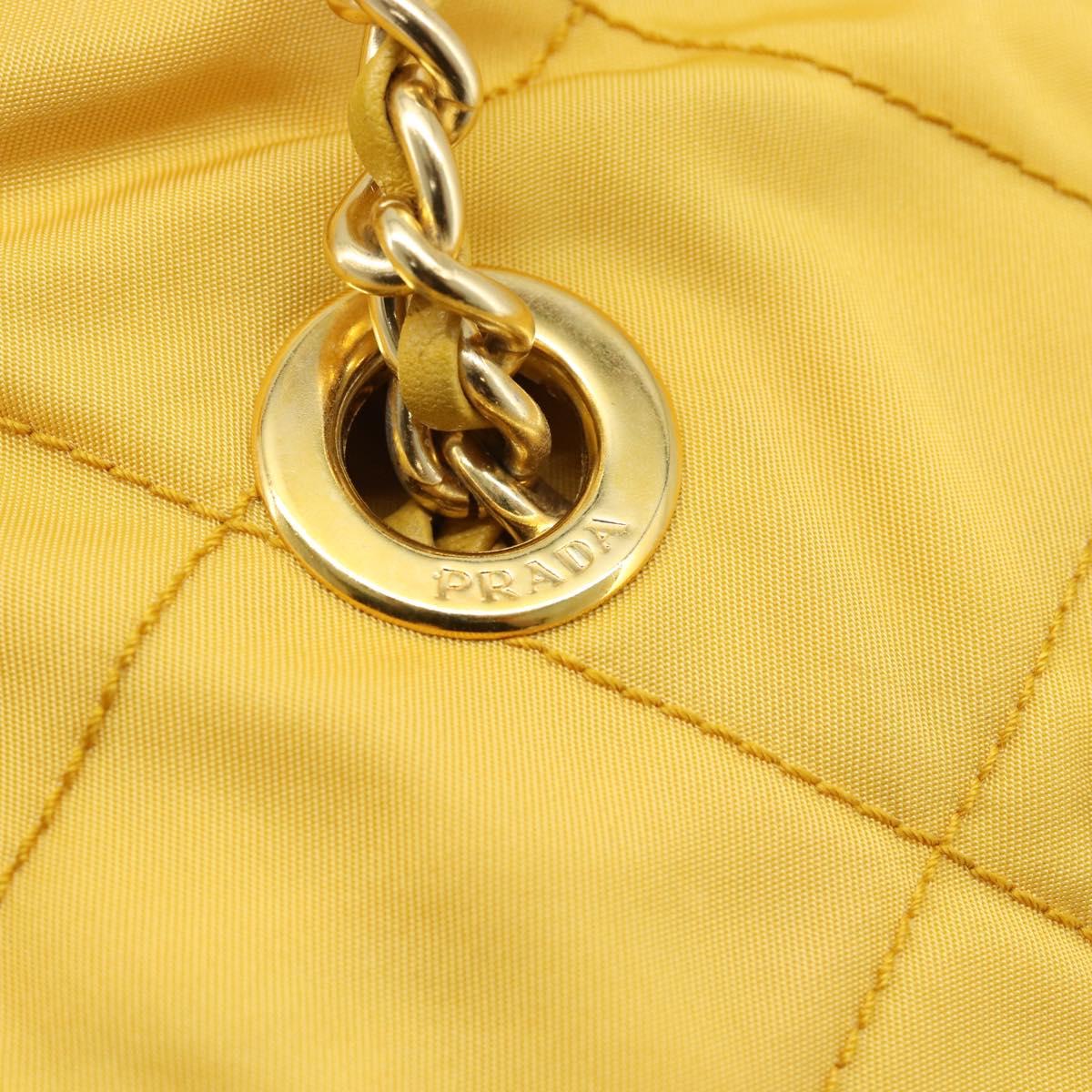 PRADA Chain Shoulder Bag Nylon Yellow Gold Auth 190869A