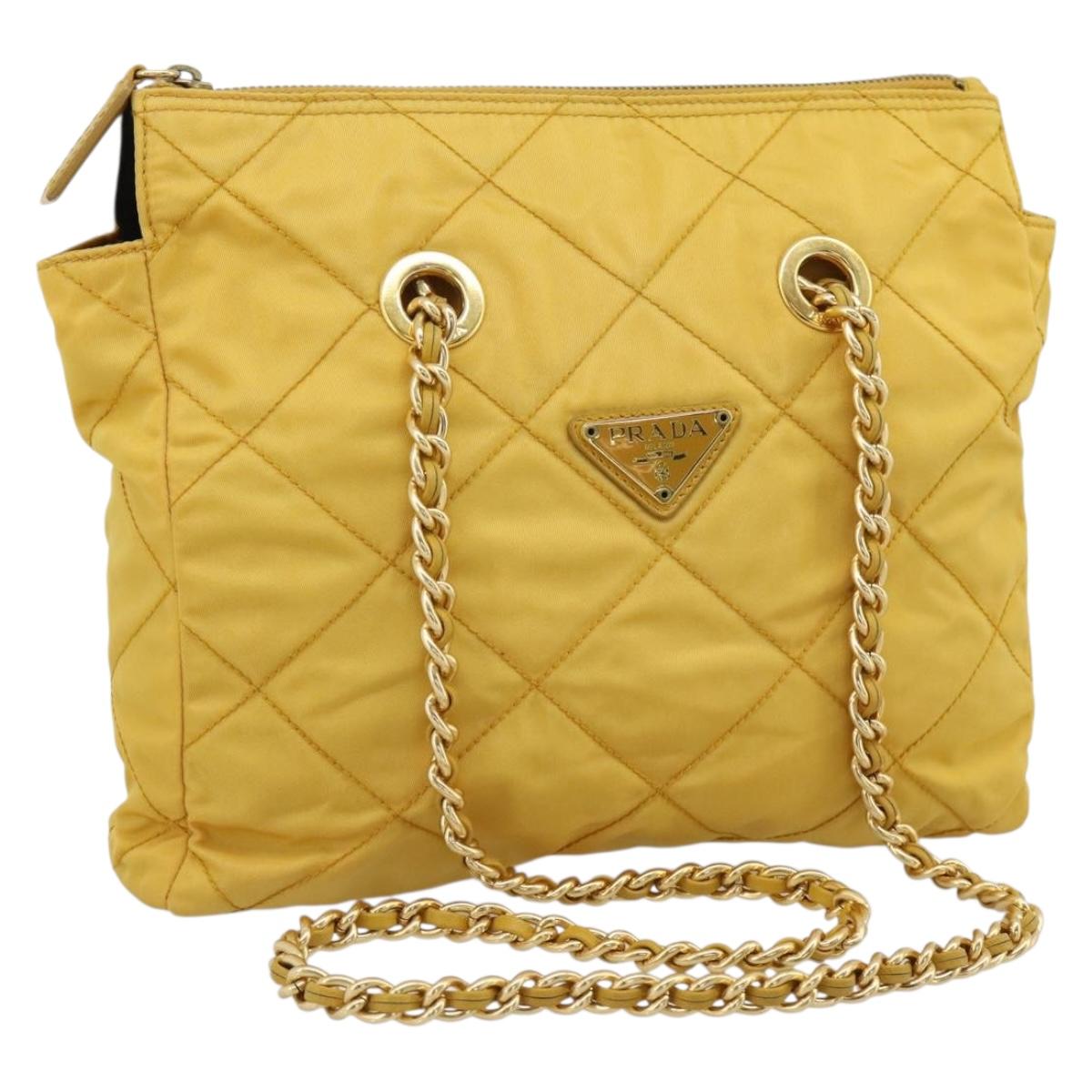 PRADA Chain Shoulder Bag Nylon Yellow Gold Auth 190869A
