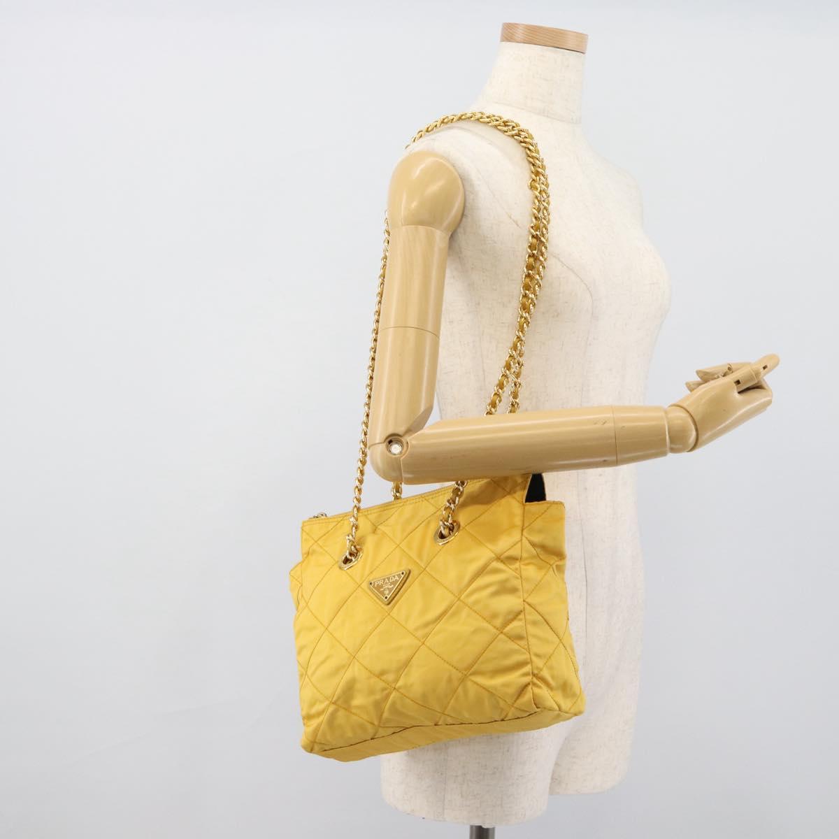 PRADA Chain Shoulder Bag Nylon Yellow Gold Auth 190869A