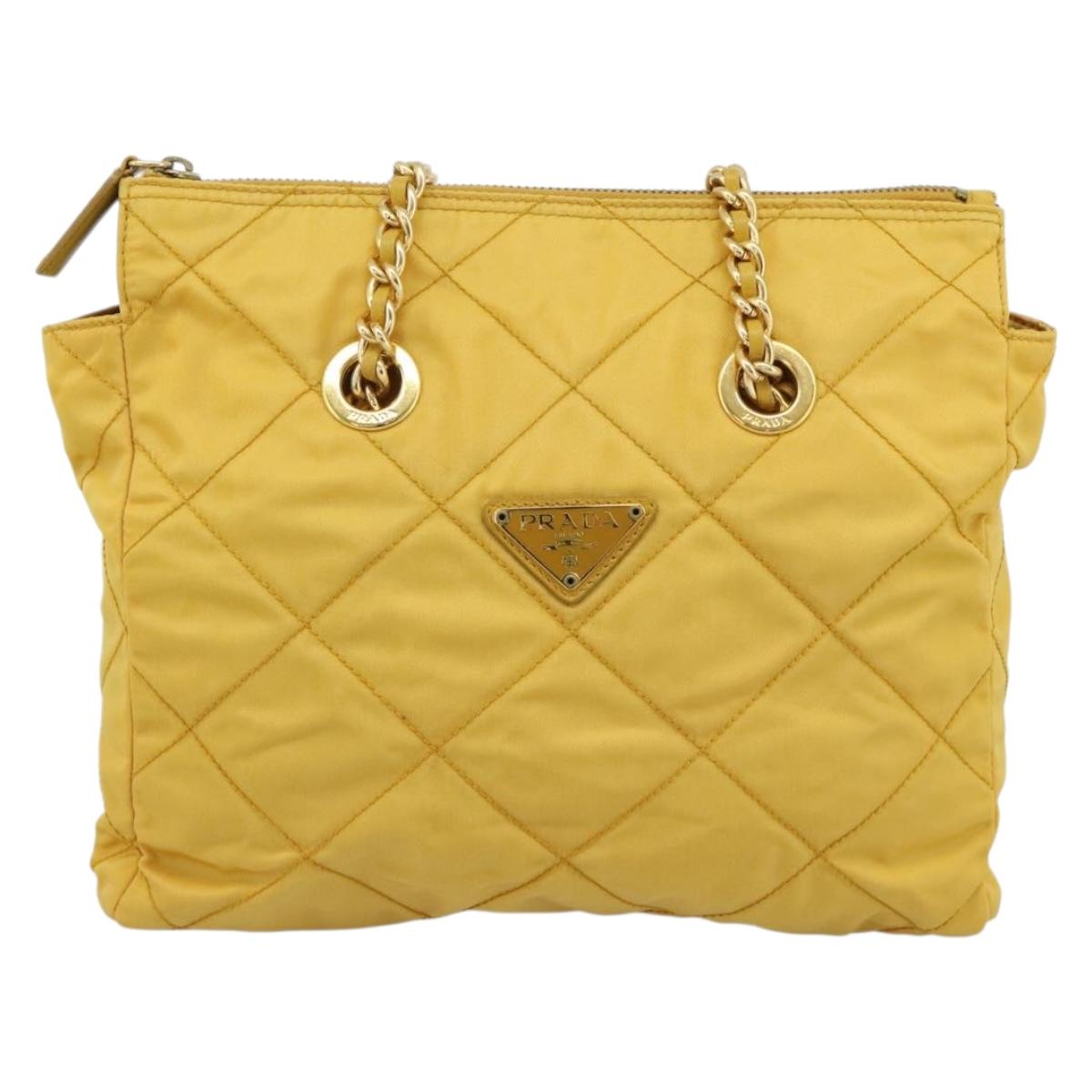 PRADA Chain Shoulder Bag Nylon Yellow Gold Auth 190869A