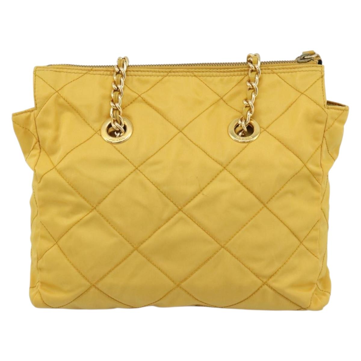 PRADA Chain Shoulder Bag Nylon Yellow Gold Auth 190869A
