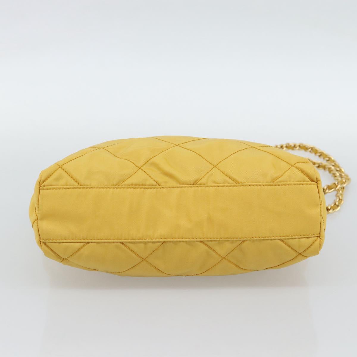 PRADA Chain Shoulder Bag Nylon Yellow Gold Auth 190869A