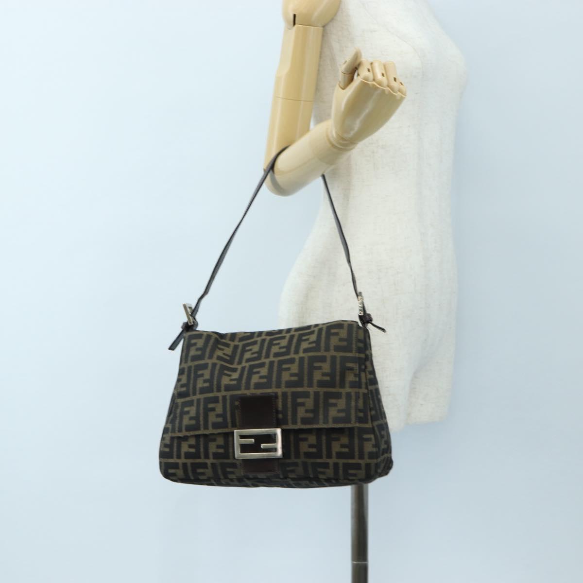 FENDI Zucca Canvas Mamma Baguette Tote Bag Brown Black Auth 190870SAV