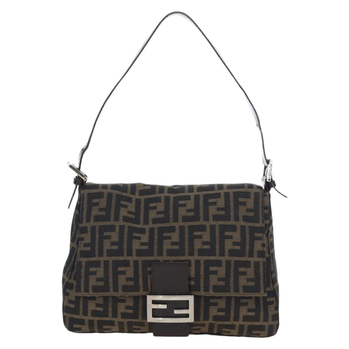 FENDI Zucca Canvas Mamma Baguette Tote Bag Brown Black Auth 190870SAV