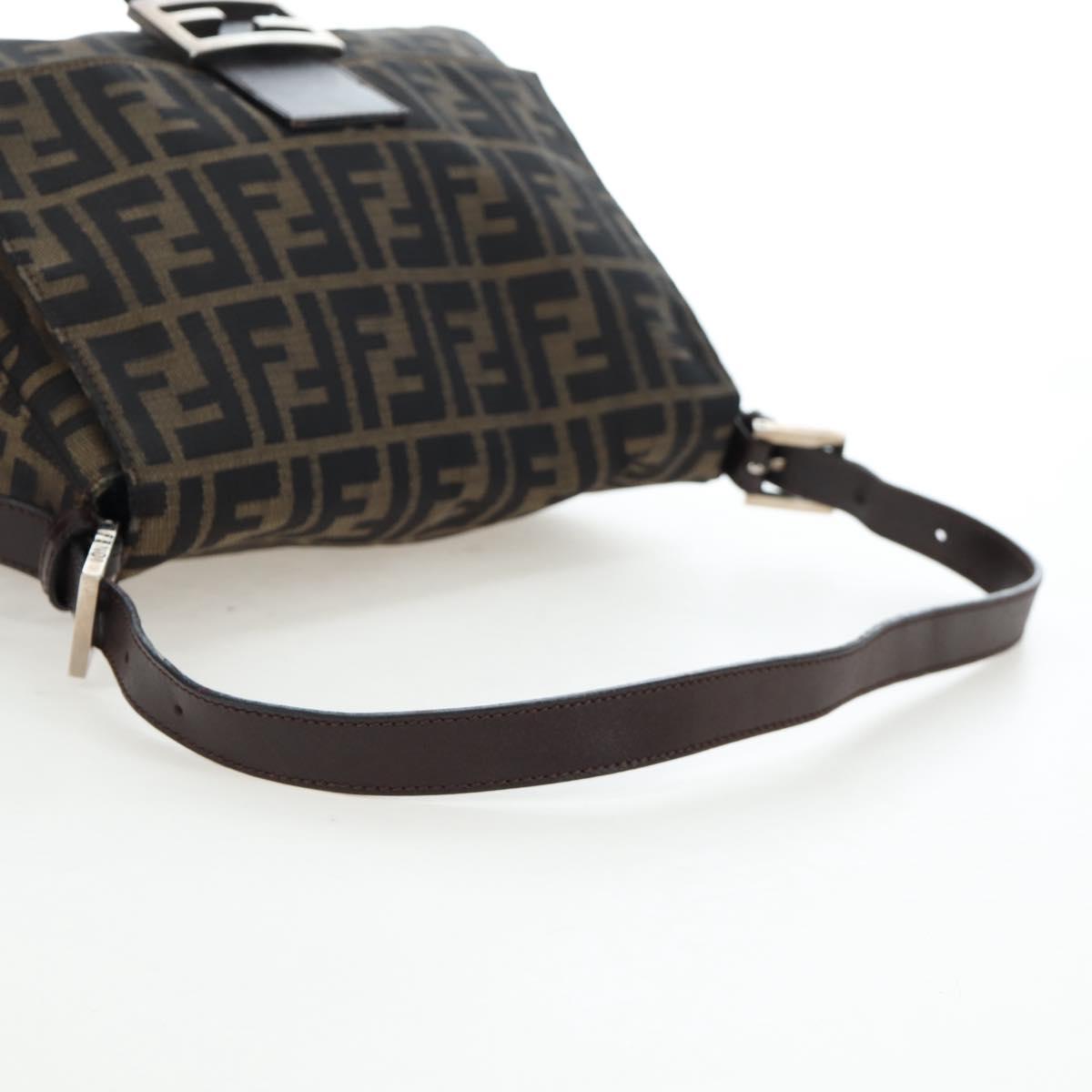 FENDI Zucca Canvas Mamma Baguette Tote Bag Brown Black Auth 190870SAV