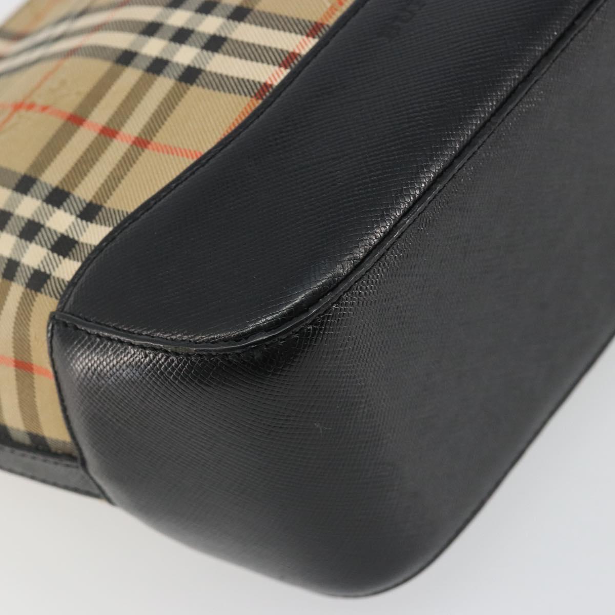 BURBERRY Nova Check Hand Bag Canvas Beige Gold Auth 190871A