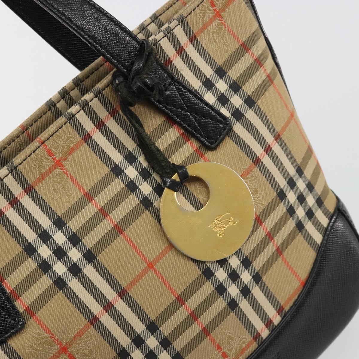 BURBERRY Nova Check Hand Bag Canvas Beige Gold Auth 190871A