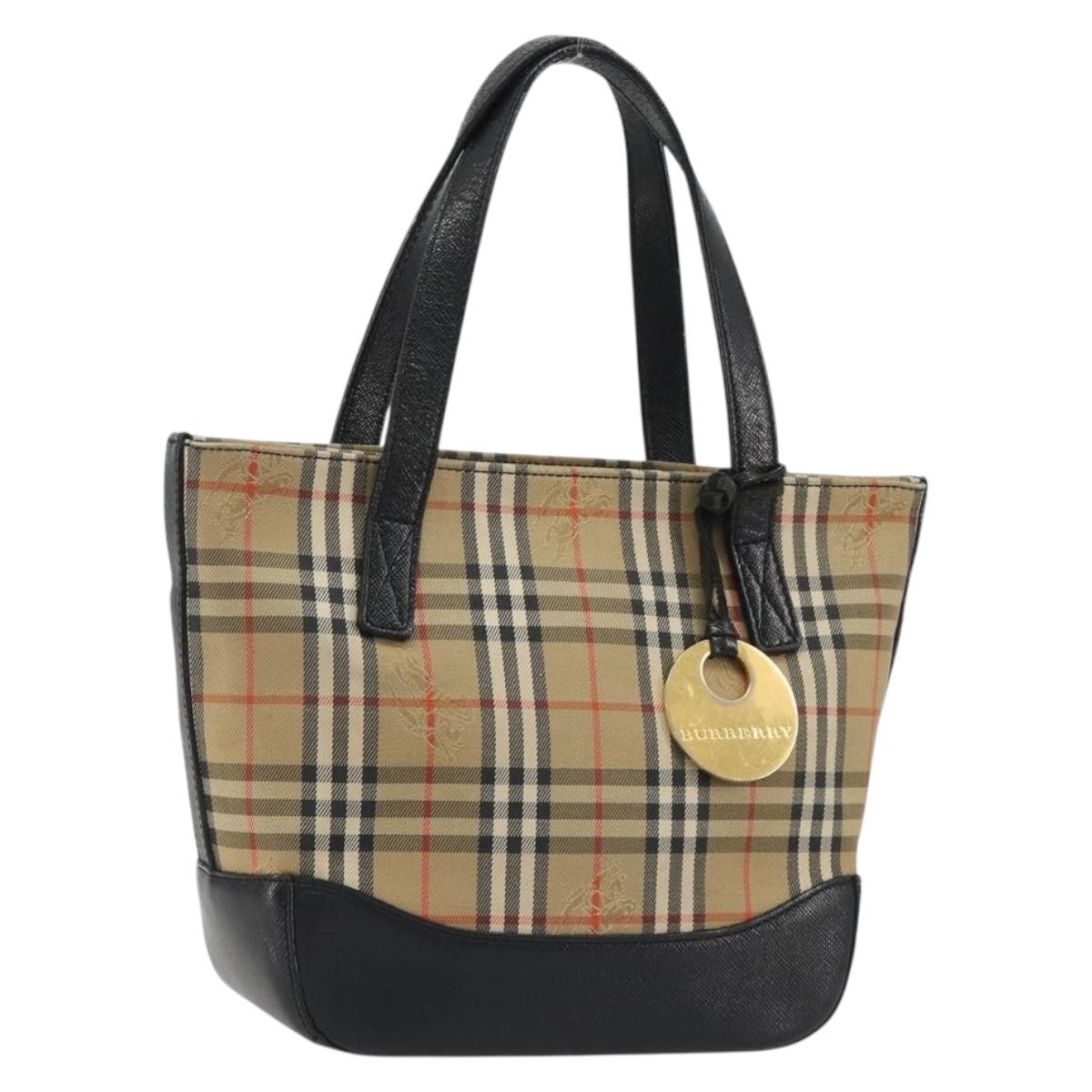 BURBERRY Nova Check Hand Bag Canvas Beige Gold Auth 190871A