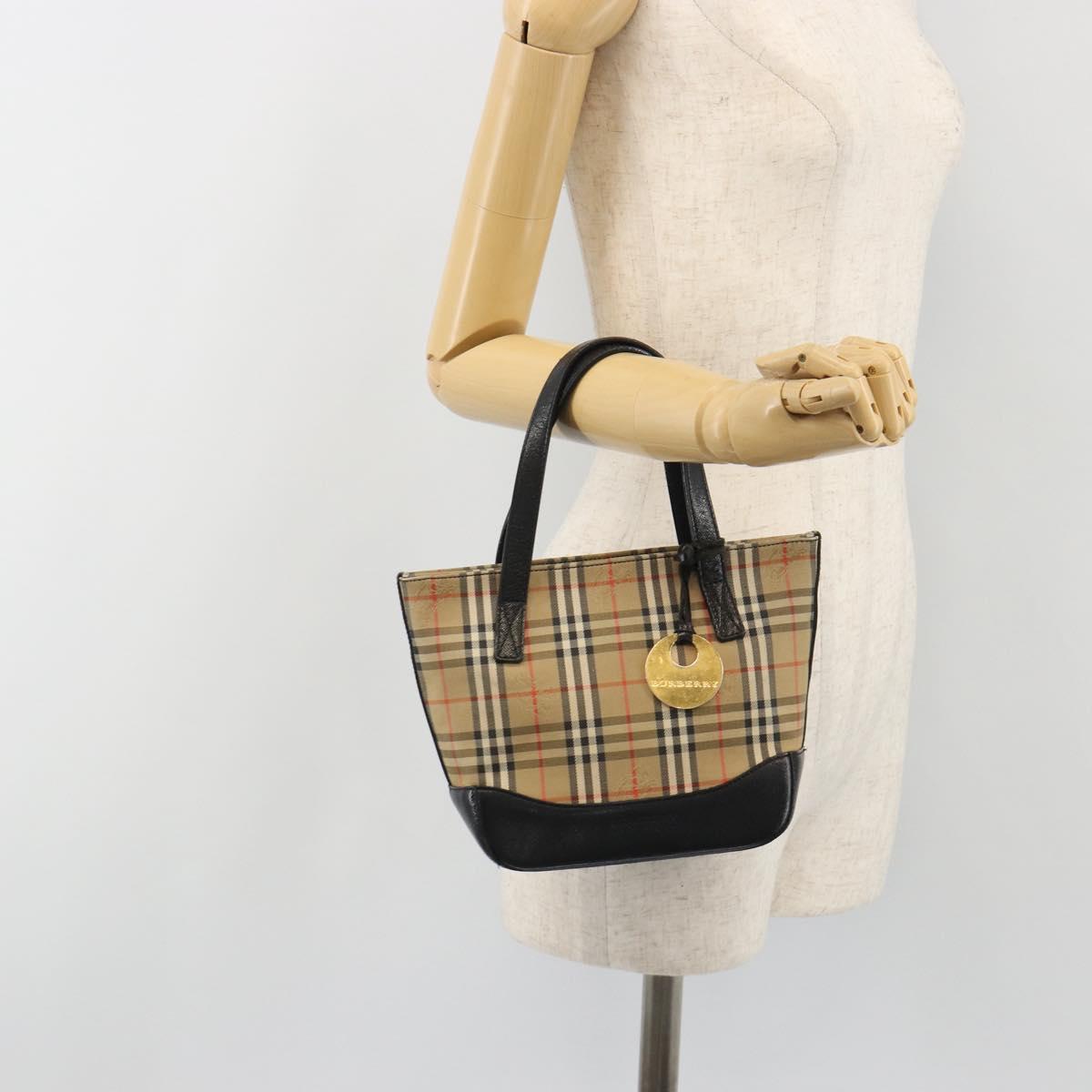 BURBERRY Nova Check Hand Bag Canvas Beige Gold Auth 190871A