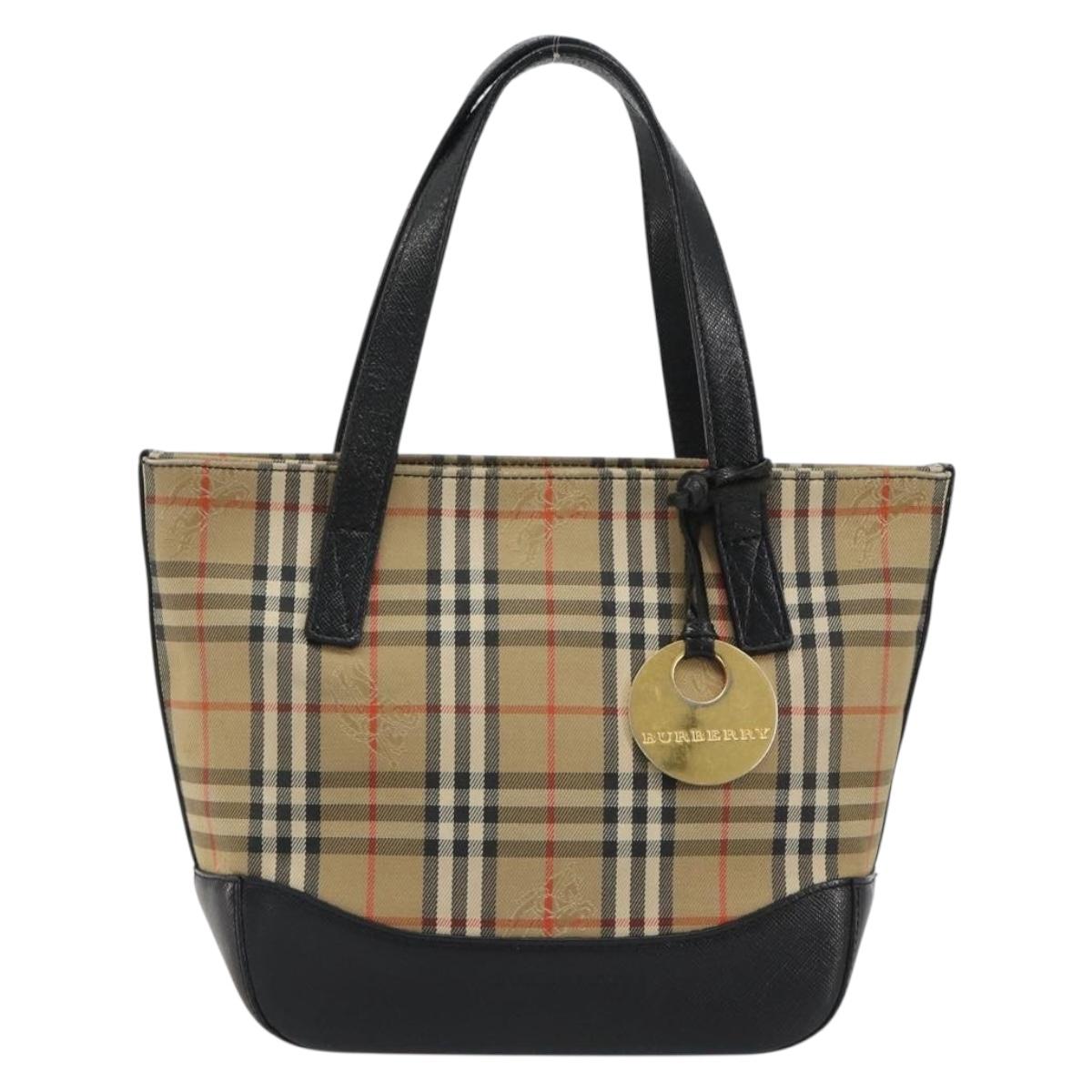 BURBERRY Nova Check Hand Bag Canvas Beige Gold Auth 190871A