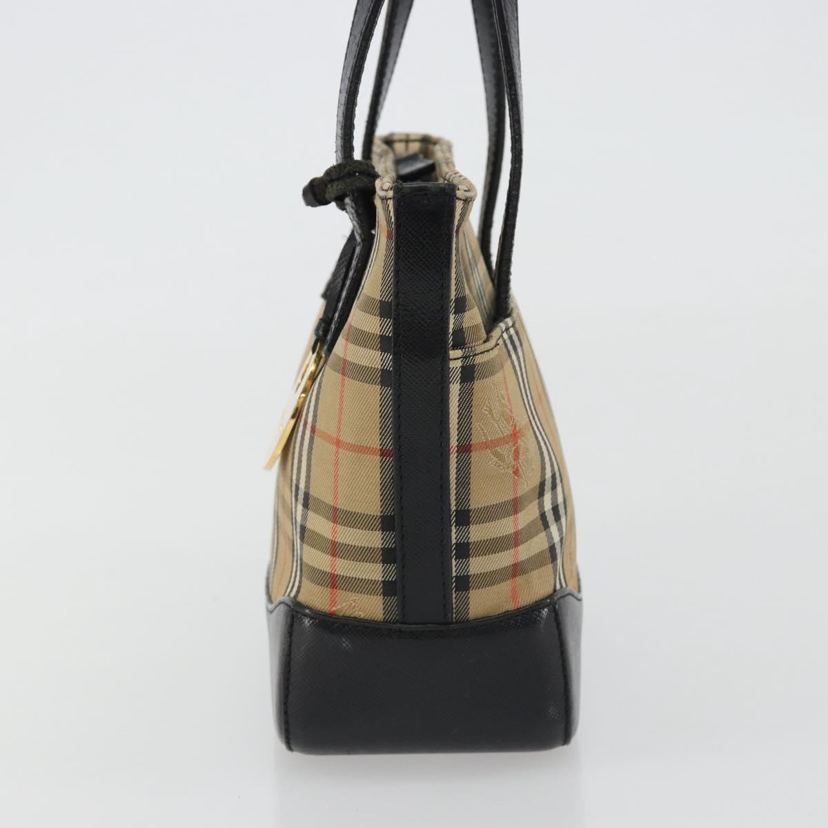 BURBERRY Nova Check Hand Bag Canvas Beige Gold Auth 190871A