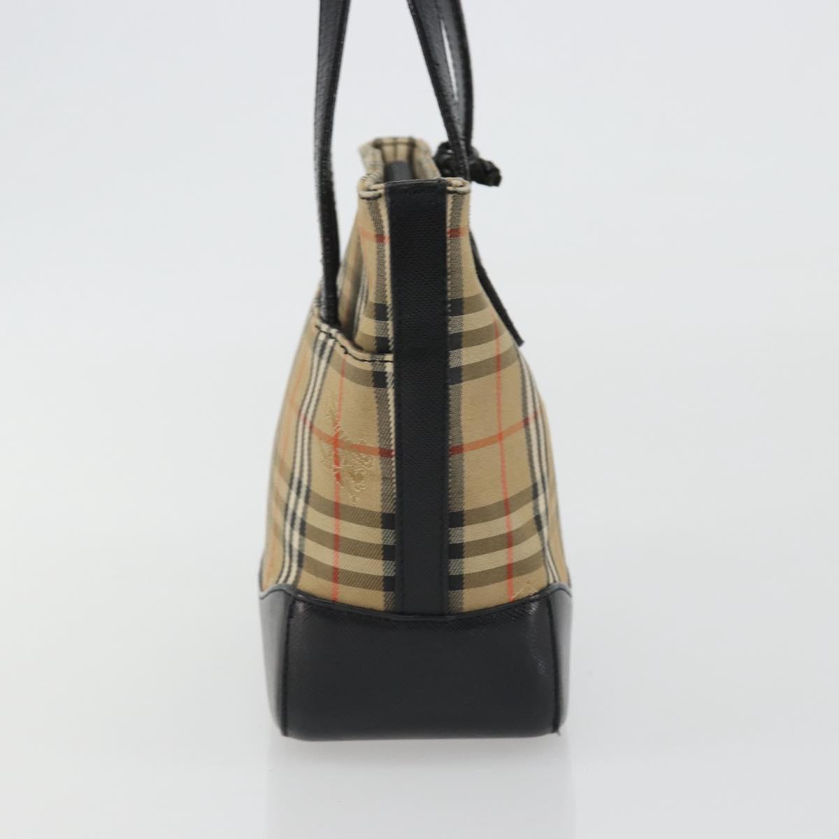 BURBERRY Nova Check Hand Bag Canvas Beige Gold Auth 190871A