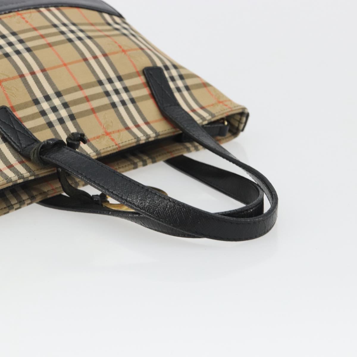 BURBERRY Nova Check Hand Bag Canvas Beige Gold Auth 190871A