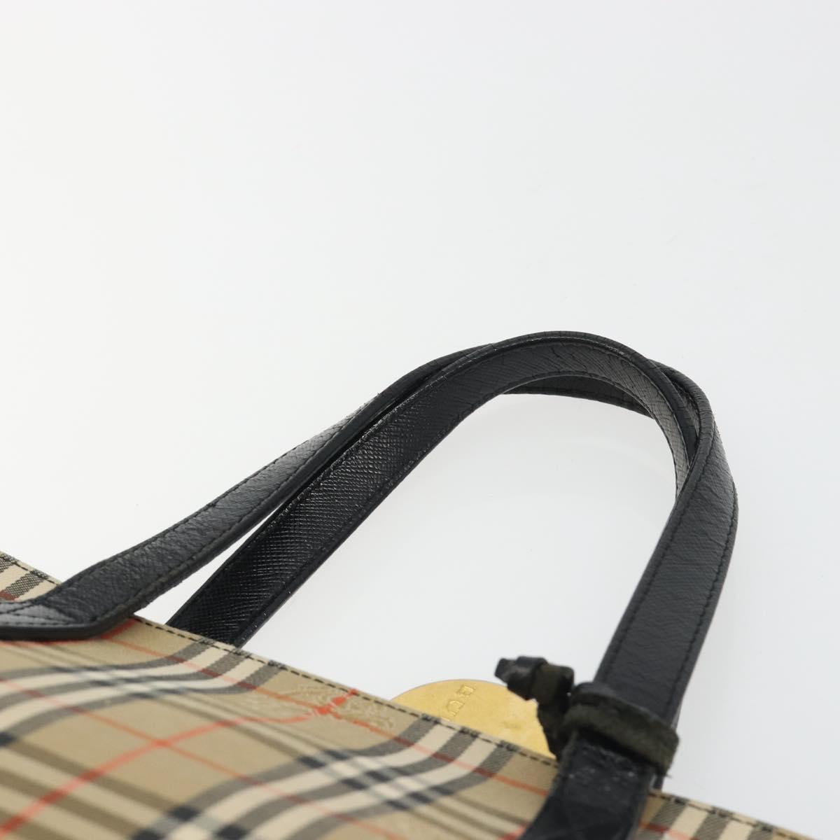 BURBERRY Nova Check Hand Bag Canvas Beige Gold Auth 190871A