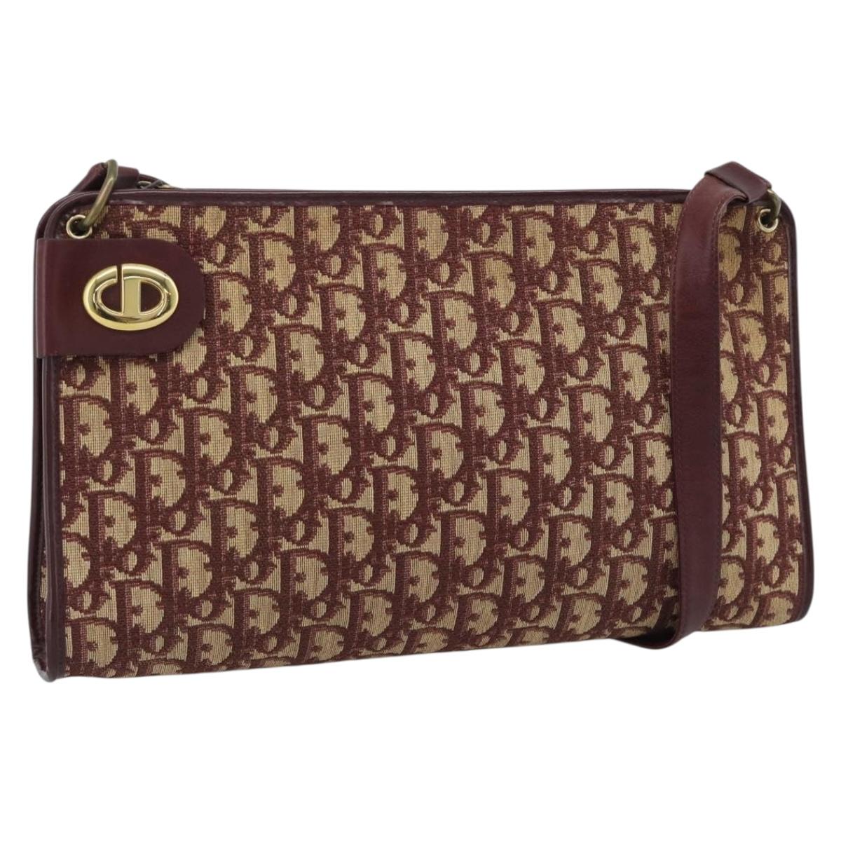 Christian Dior Trotter Canvas Shoulder Bag Red Gold Auth 190877A