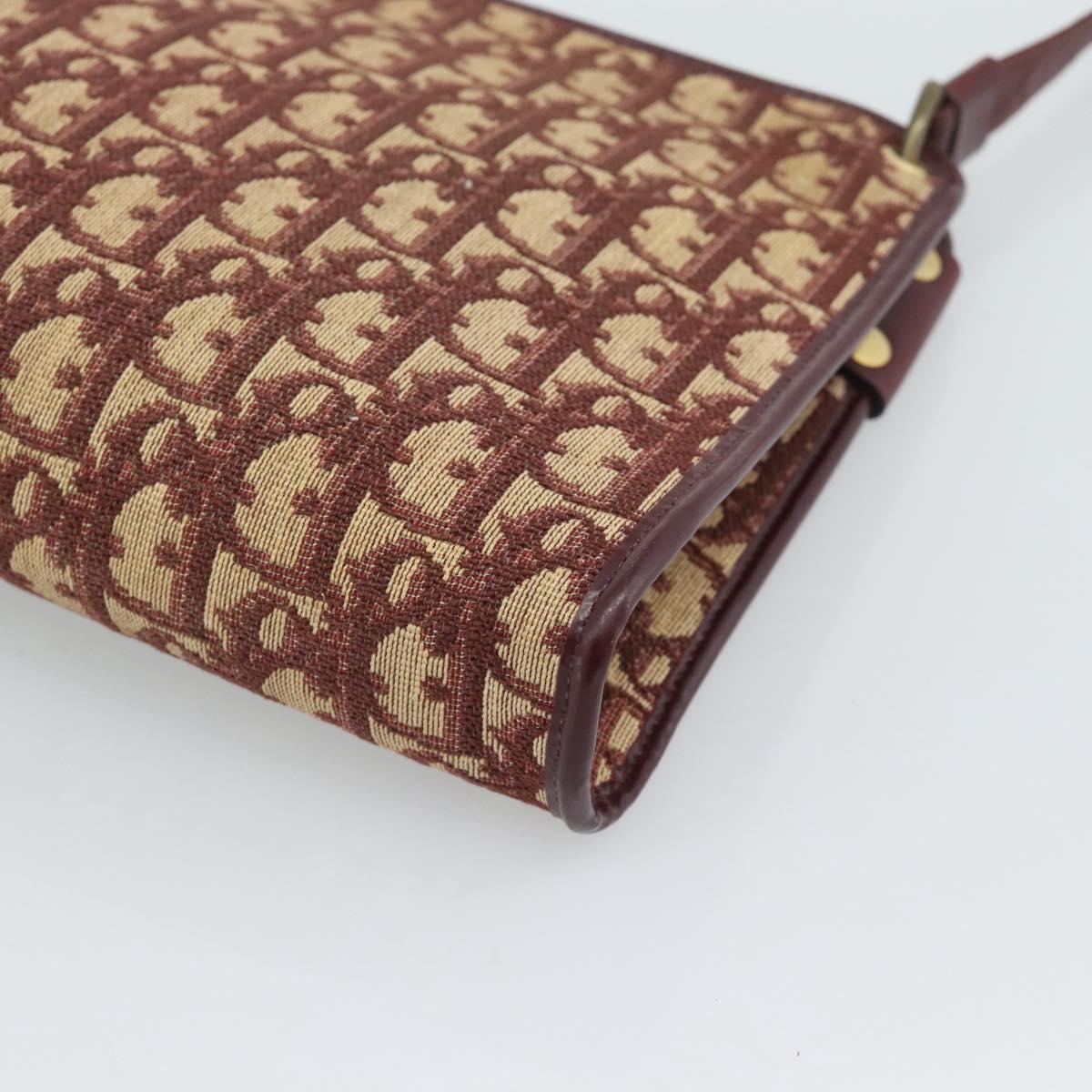 Christian Dior Trotter Canvas Shoulder Bag Red Gold Auth 190877A