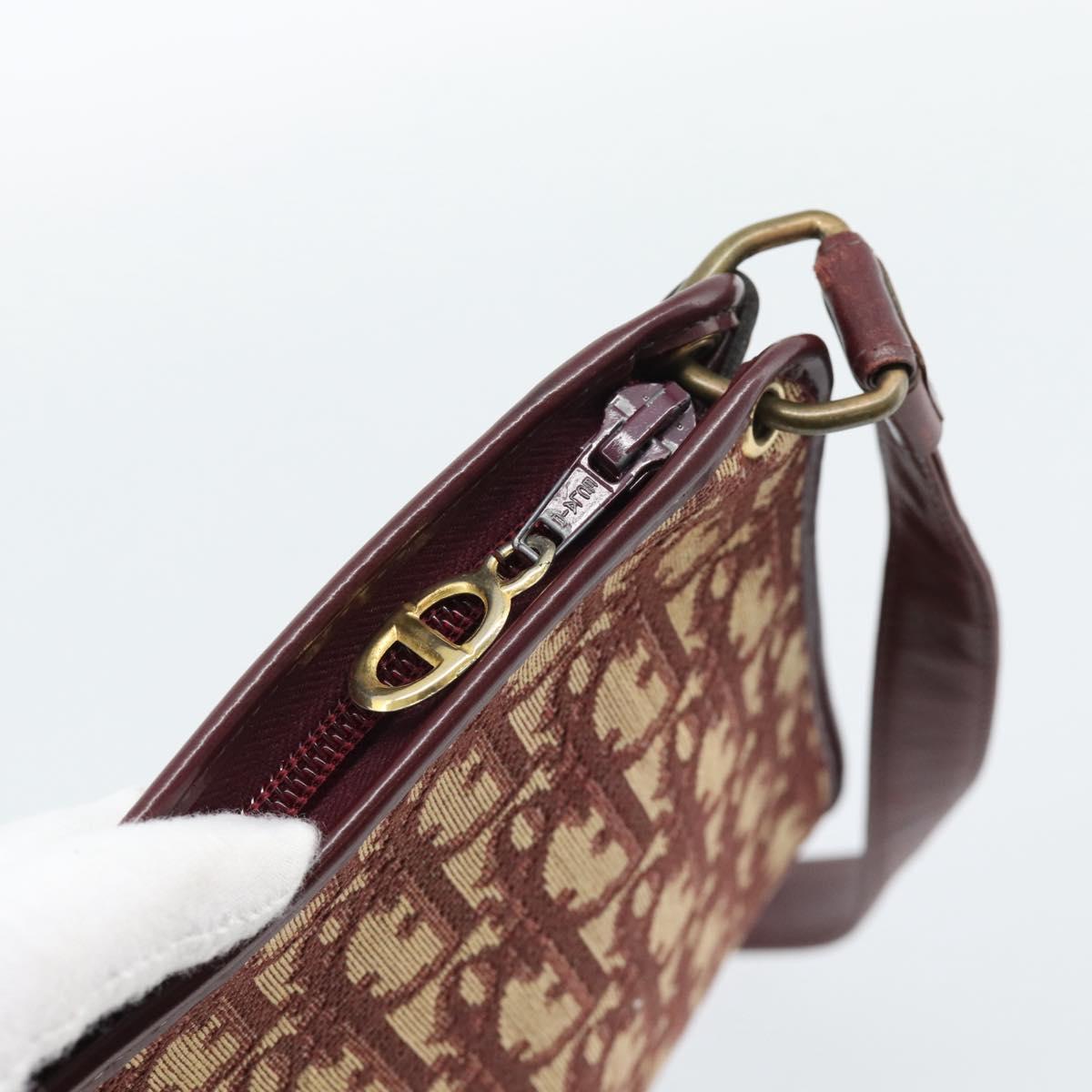 Christian Dior Trotter Canvas Shoulder Bag Red Gold Auth 190877A