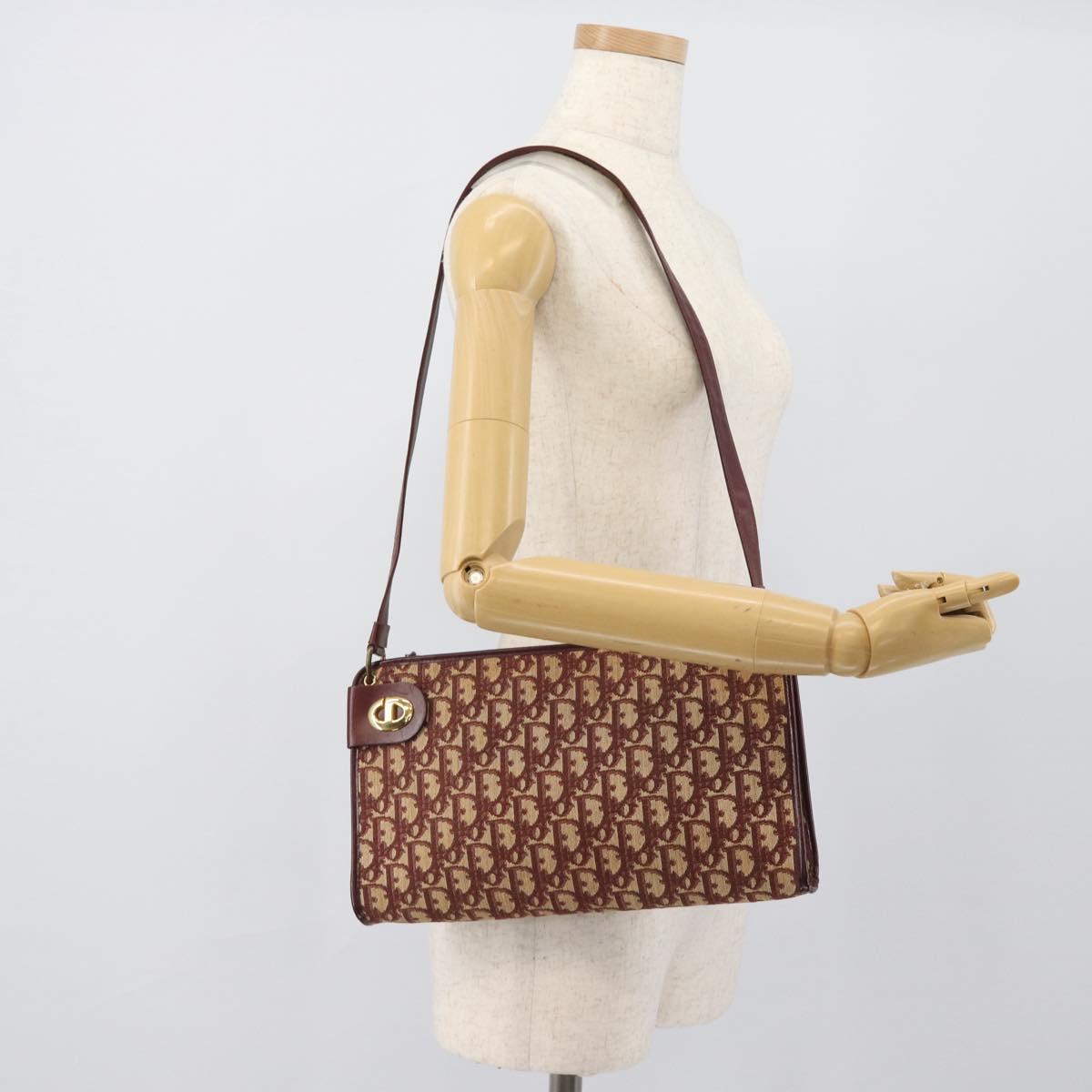 Christian Dior Trotter Canvas Shoulder Bag Red Gold Auth 190877A
