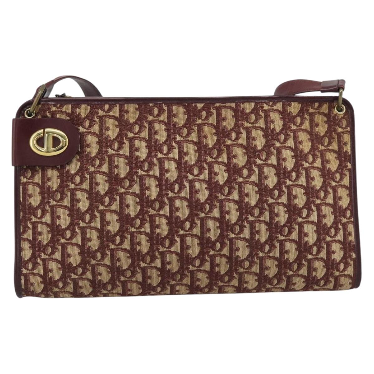 Christian Dior Trotter Canvas Shoulder Bag Red Gold Auth 190877A