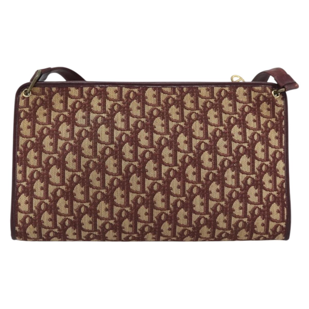 Christian Dior Trotter Canvas Shoulder Bag Red Gold Auth 190877A
