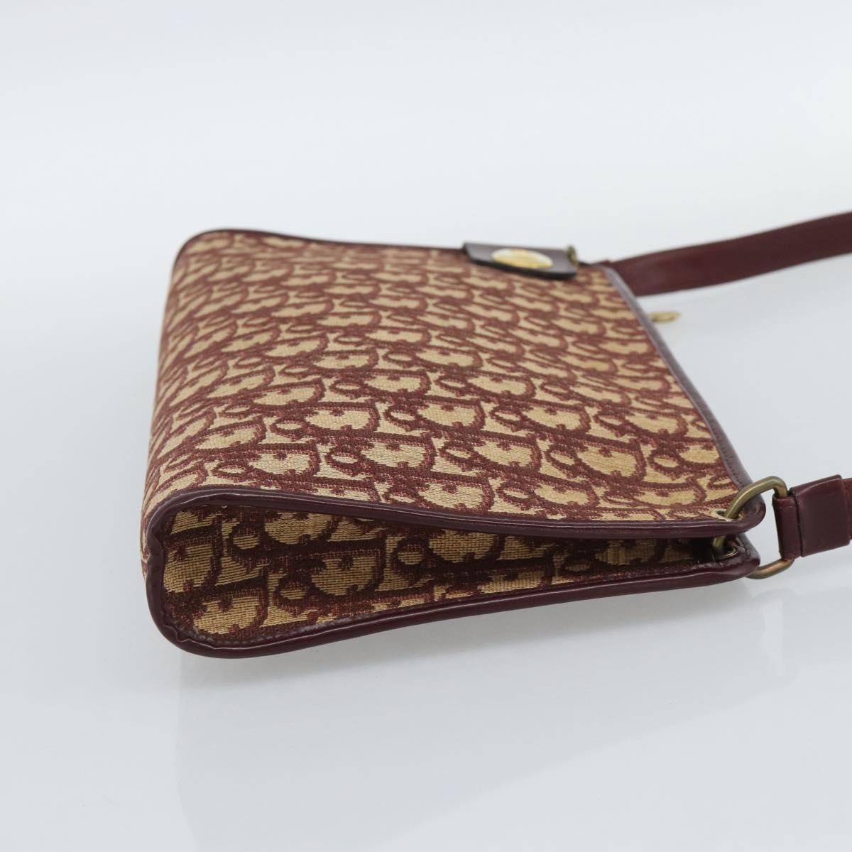 Christian Dior Trotter Canvas Shoulder Bag Red Gold Auth 190877A