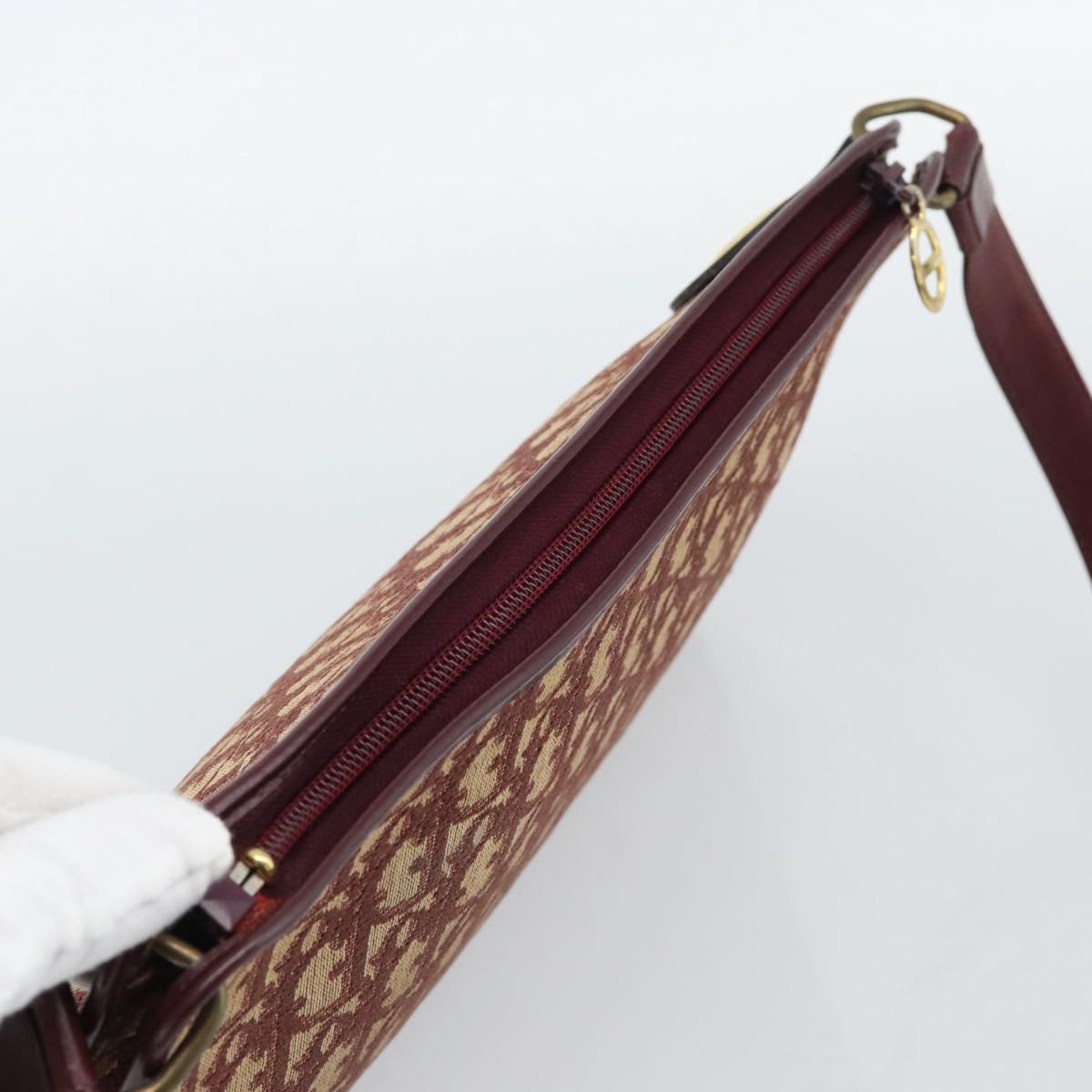 Christian Dior Trotter Canvas Shoulder Bag Red Gold Auth 190877A