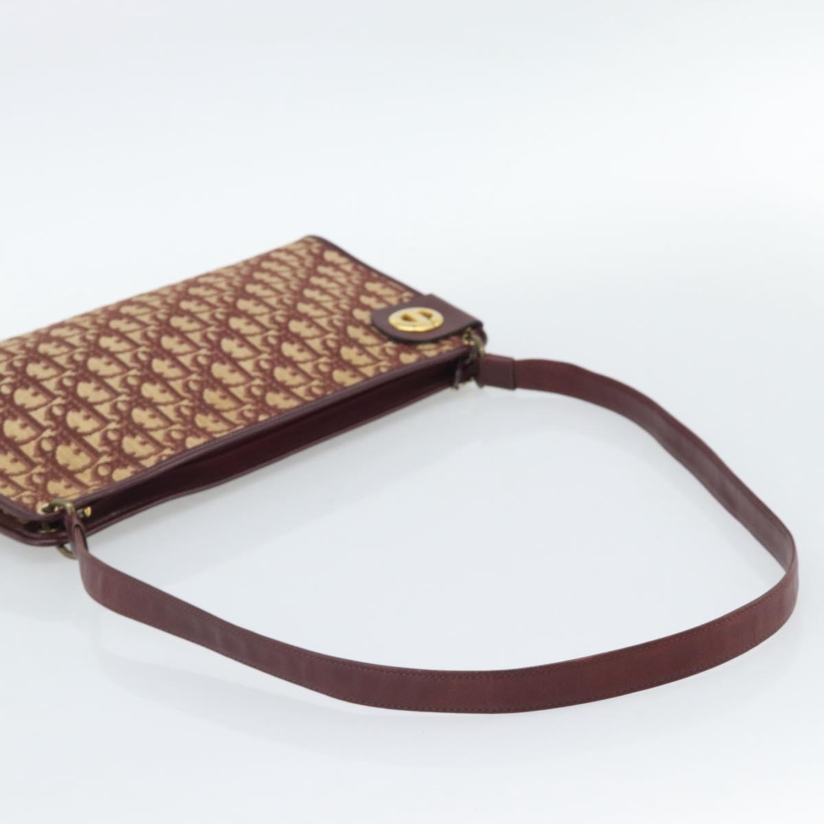 Christian Dior Trotter Canvas Shoulder Bag Red Gold Auth 190877A