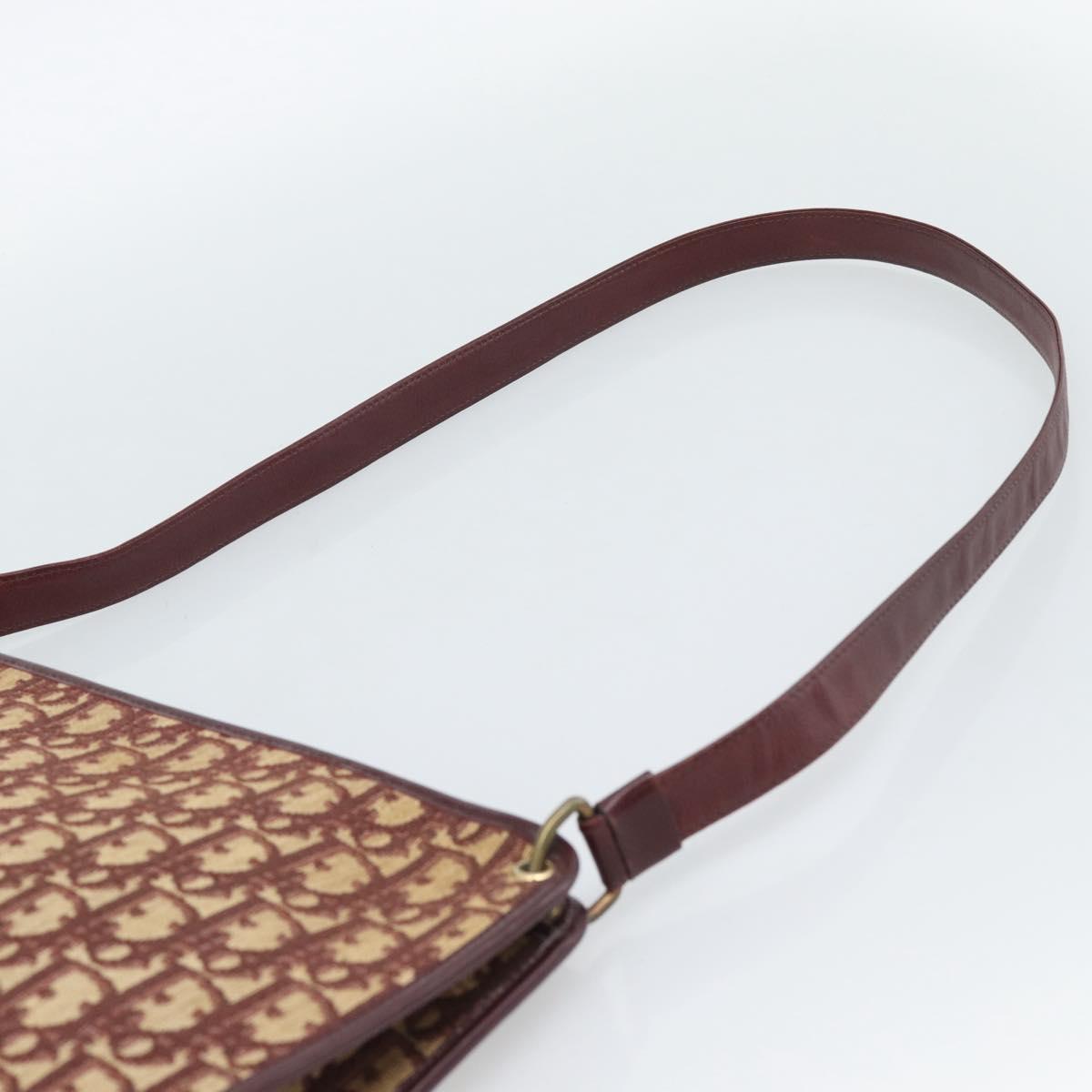 Christian Dior Trotter Canvas Shoulder Bag Red Gold Auth 190877A