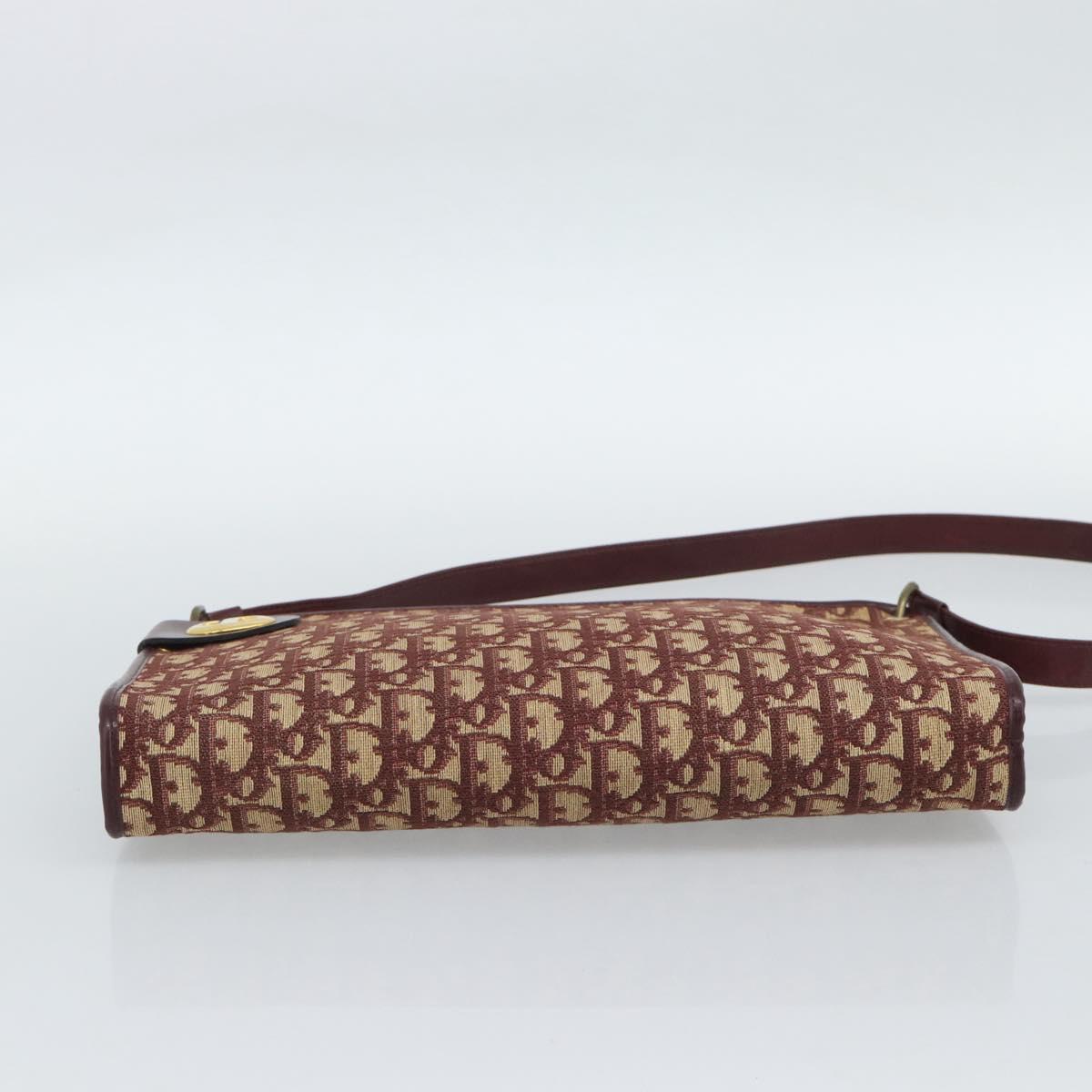 Christian Dior Trotter Canvas Shoulder Bag Red Gold Auth 190877A
