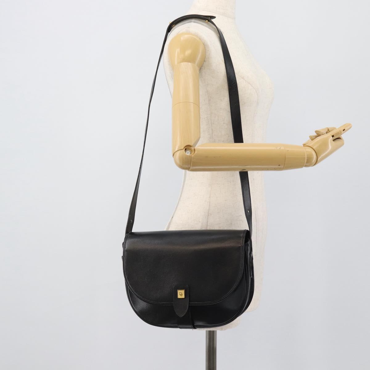 Christian Dior Shoulder Bag Leather Black Gold Auth 190880
