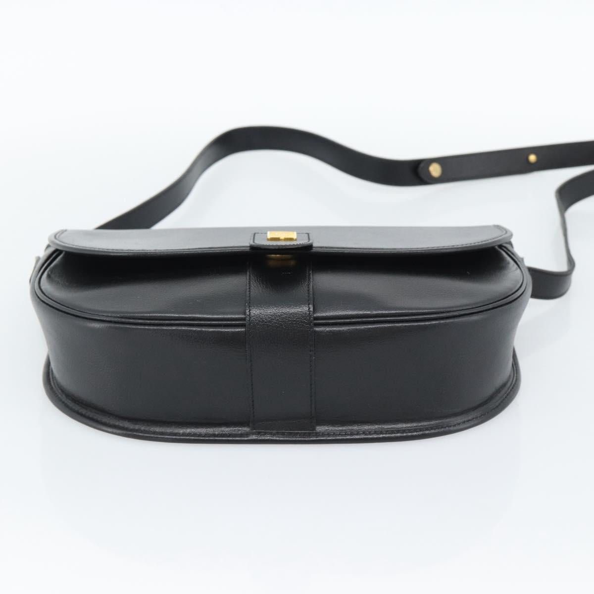 Christian Dior Shoulder Bag Leather Black Gold Auth 190880