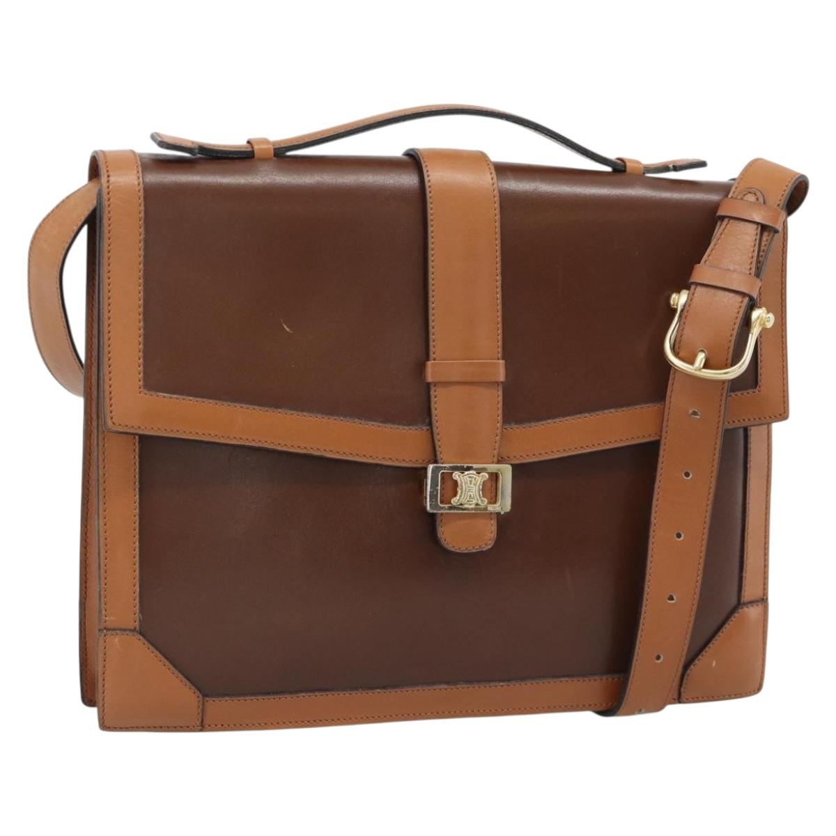 CELINE Hand Bag Leather 2way Brown Gold Auth 190881