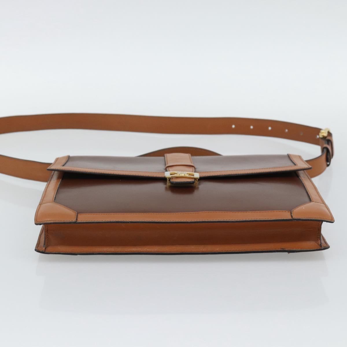 CELINE Hand Bag Leather 2way Brown Gold Auth 190881